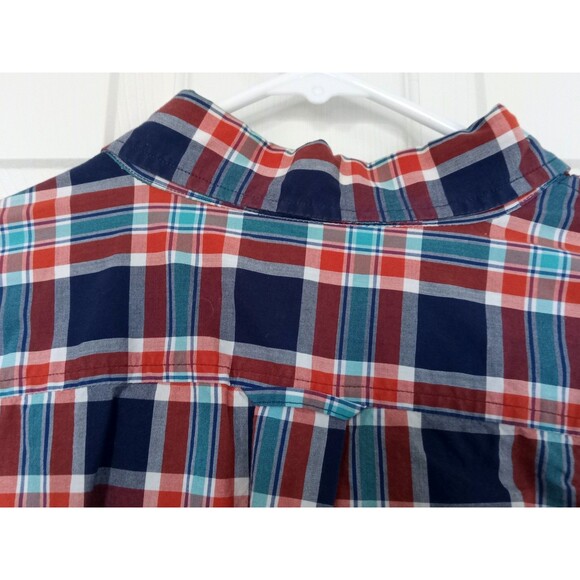 Lands' End Men's XL Button-Front Traditional Fit Red White Blue Plaid Shirt EUC - Picture 6 of 6